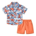 thumbnail image 1 of shoper Toddler Boy Summer Clothes 4-5t Collared Cartoon Print Cotton Short Sleeve Button Down Shirt and Shorts Casual Vacation Clothes Shorts Set 2 Piece Yellow 110, 1 of 5