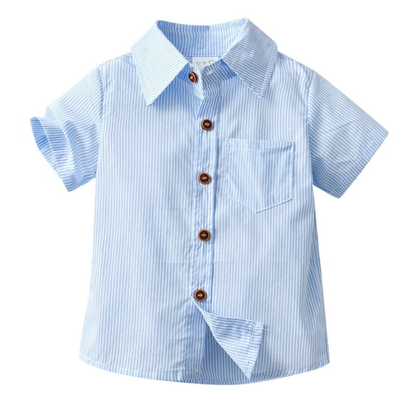 shoper Toddler Boys Button Down Shirt Collared Striped Short Sleeve T-Shirt Comfy Formal Tops Toddler Boy Clothes Light Blue 100