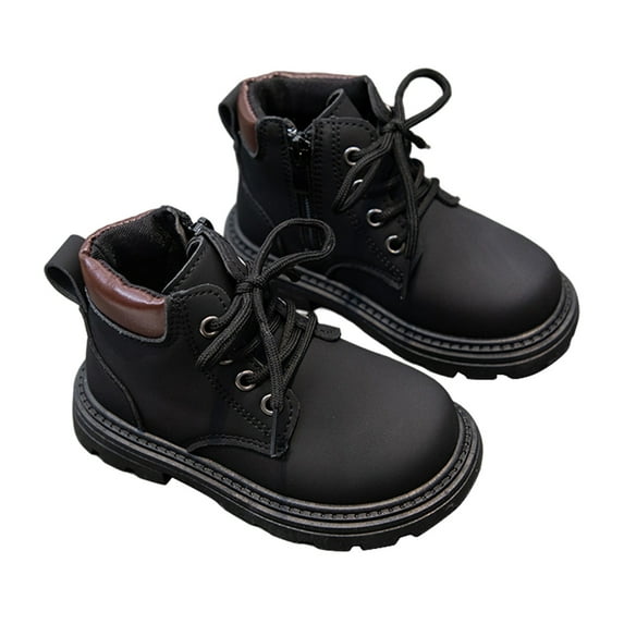 shoper Toddler Boys Girls Back to School Boots Kids Work Boots Fall Winter Snow Boot Lace Up Hiking Outdoor Shoes Soft Flat Ankle Leather Boots