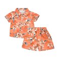 thumbnail image 1 of shoper Toddler Boys Short Sets Button Up Shirt Printed Short Sleeve Tee and Shorts Soft School Wear 2pcs Boys Summer Beach Daily Outfit Orange 110, 1 of 4