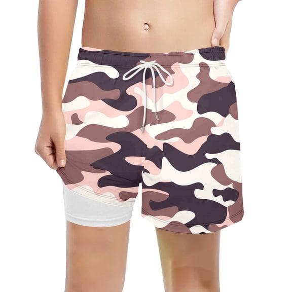 shoper Toddler Boys Swim Trunks with Compression Liner Quick Dry Boys Stretch Swimsuit Shorts Swimming Trunks Bathing Suit Brown 7T