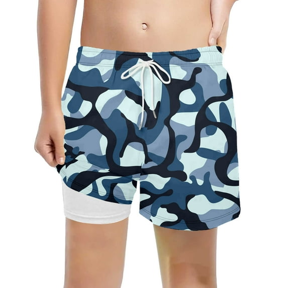 shoper Toddler Boys Swim Trunks with Compression Liner Quick Dry Boys Stretch Swimsuit Shorts Swimming Trunks Bathing Suit Navy 14T