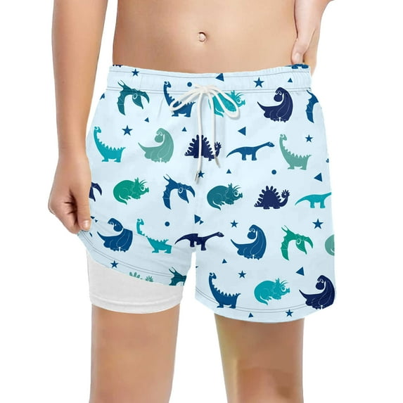 shoper Toddler Boys Swim Trunks with Compression Liner Quick Dry Boys Stretch Swimsuit Shorts Swimming Trunks Bathing Suit Sky Blue 8T