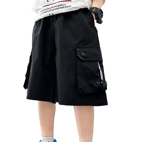 shoper Toddler Cargo Shorts 6t Elastic Waistband Solid Color Everyday Pull-On Jogger Shorts Boys Summer Clothes Black 130