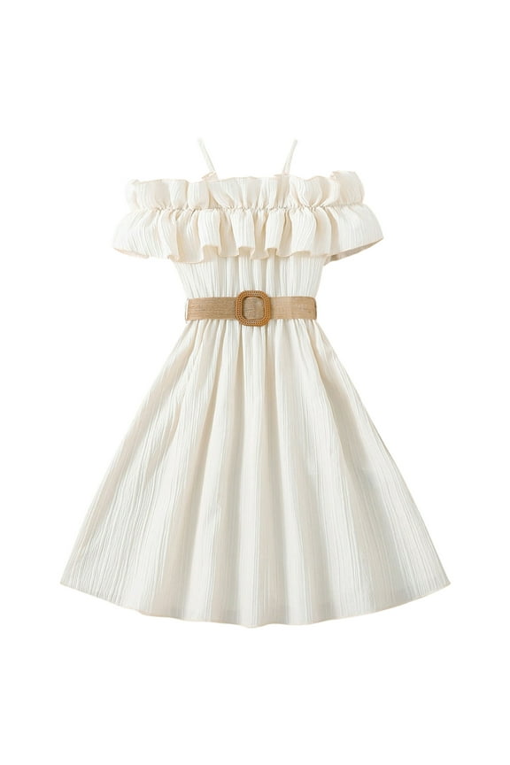 Toddler Girl Dresses 5t Spaghetti Smocked Solid Color Elegant Flowy Dresses Photo Outfit Summer Clothes Summer Maxi Dress for 5-14 Years White 9Y