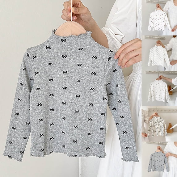 shoper Toddler Girl Long Sleeve Shirts Cotton Layer Top Ruffled Hem Round Neck Everyday Pullover Tops Toddler Clothes for Girls