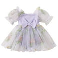 thumbnail image 1 of shoper Toddler Girl Romper 18 Months Puff Sleeve Wtih Bow Crew Neck Floral Decoration Cute Crawling Dress Baby Crawl Suit Bodysuit Purple 60, 1 of 6
