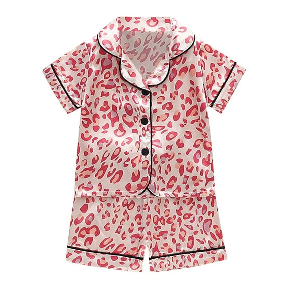shoper Toddler Girls Pajamas 5t Collared Print Short Sleeve and Shorts Lightweight Home Clothes 2 Piece Sets Pajamas For Kids Light Pink 90