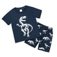 thumbnail image 1 of shoper Toddler Outfits for Boys Crew Neck Dinosaur Print Glow-in-the-Dark Quick Dry Short Sleeve Tee and Shorts Party Outfits Pullover Tops Shorts 2 Piece Outfits Navy 6Y, 1 of 5