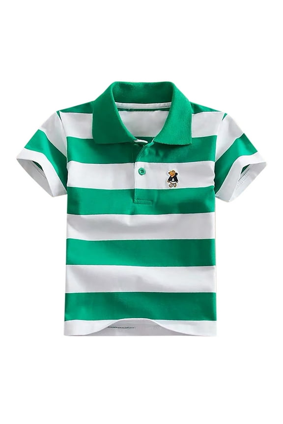 Toddler Polo Shirt Striped Collared Short Sleeve T-Shirt Comfy Summer Tops School Clothes for Boys Green