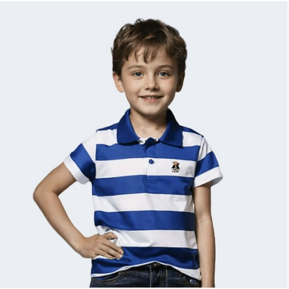shoper Toddler Polo Shirts Boys 4t Collared Lightweight Short Sleeve Striped Button Closure Toddler Boy Clothes Blue 16