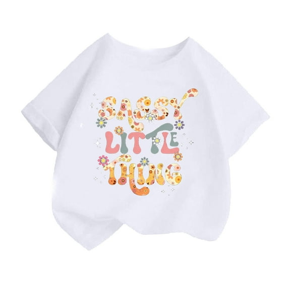shoper Toddler Shirt Girls 2t Round Neck Graphic Print Short Sleeve Trendy Pullover Tops T-Shirts Toddler To Big Kid White 110