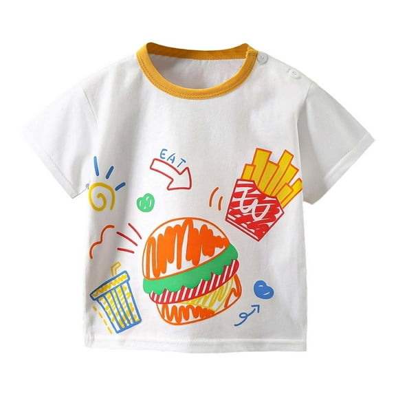 shoper Toddler Shirts Boys Crew Neck Print Short Sleeve T-Shirts Loose Vacation Tops Baby Boy Summer Clothes White 110