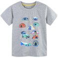 thumbnail image 1 of shoper Toddler Shirts Crew Neck Cartoon Print Short Sleeve Soft Cotton T-Shirts Casual Daily Pullover Tops Little Boys Clothes Grey 2Y, 1 of 6