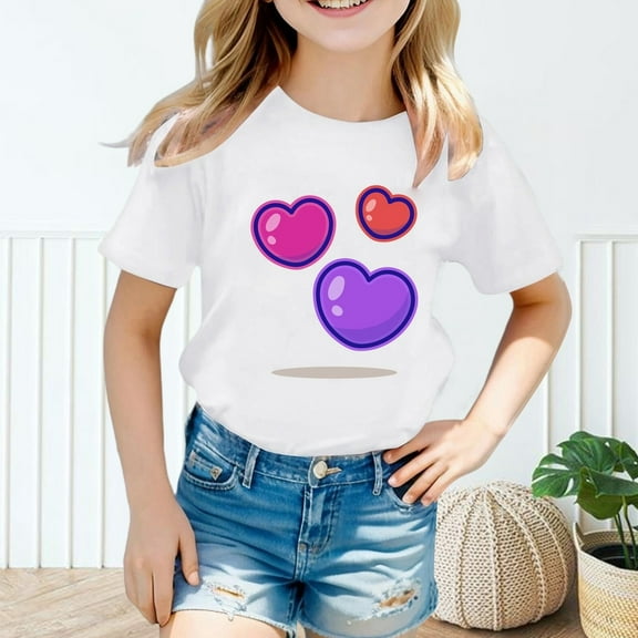 shoper Toddler Shirts Girls 3t Printed Pattern Modern Fit Short Sleeve Crew Neck Shirt Holidays Tops Baby Girl Summer Clothes White 120