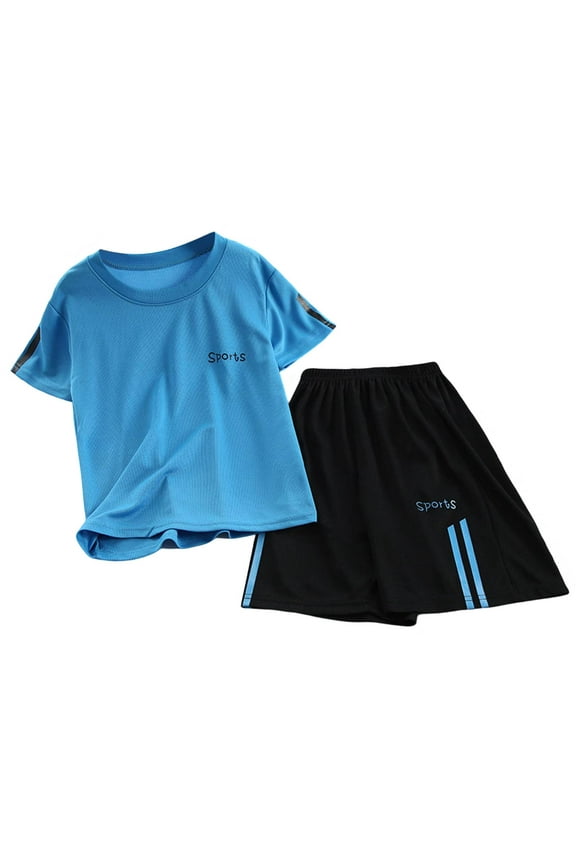 Toddler Summer Clothes Boys 6t Crew Neck Solid Color Quickly-Dry Short Sleeve T-Shirts and Shorts Comfy Vacation Clothes Summer Outfit 2pcs Blue 110