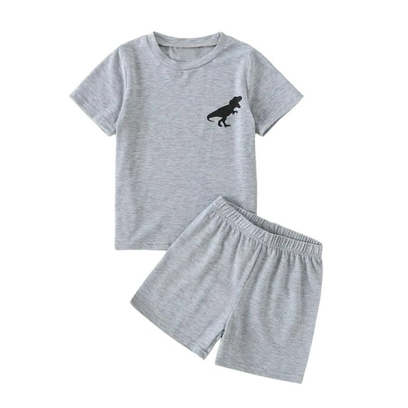 shoper Toddler Summer Clothes Boys Dinosaur Print Crew Neck Comfortable Short Sleeve T-Shirts and Shorts Soft Shorts Set 2pc Toddler Boys Matching Outfits Grey 130