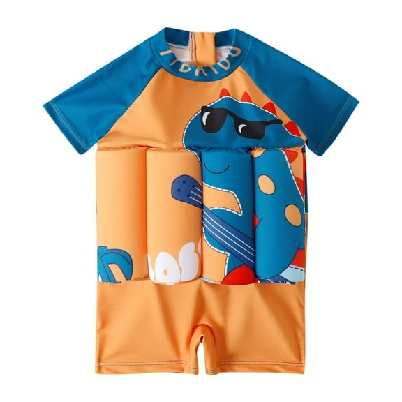 shoper Toddler Swim Vest Floaties One Piece Swimsuit with Caps Zipper Boys and Girls Swim Vest Kids Swimwear Float Suit for Sea Beach Pool Yellow M-90
