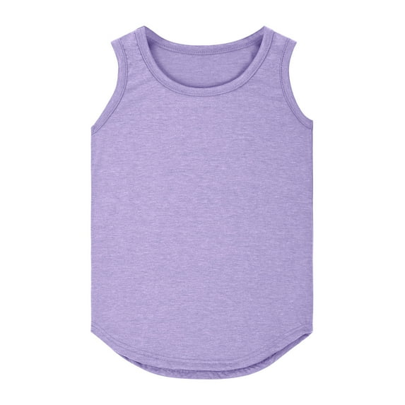shoper Toddler Tank Tops Girls Solid Color Children's Fashion Sleeveless Round Neck Shirt Preppy Everyday Wear for Kids Purple 160