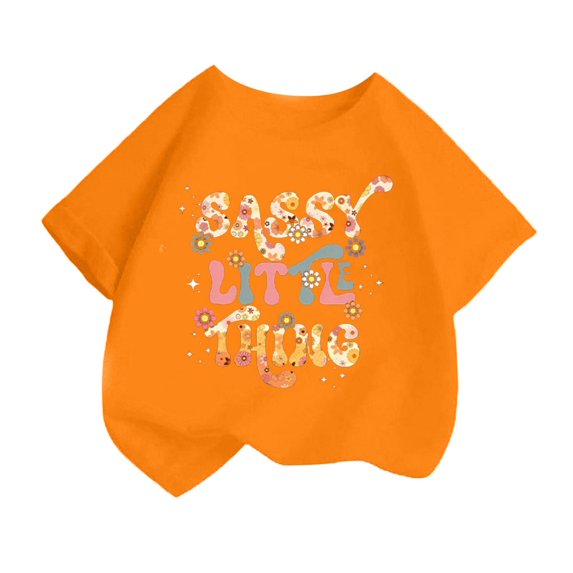 shoper Toddler Tshirts Girls 2t Crew Neck Graphic Print Short-Sleeve T-Shirt Fashion Casual Summer Tops Toddler Clothes for Girls Orange 150