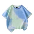thumbnail image 1 of shoper Toddler Tshirts Girls 4t-5t Tie-Dye Round Neck Shirt Short Sleeve Fashion Tee Shirt Little Girls Clothes Blue 110, 1 of 6