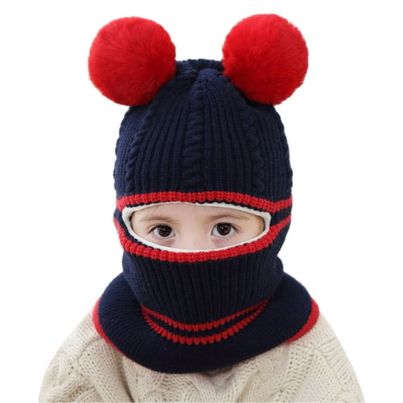 shoper Toddler Winter Hat Baby Balaclava 2 in 1, Lined Knitted Beanie with Face Mask, Ear Flaps & Pom Pom for Boys Girls Daily Outdoor Ski Wear 2-5T