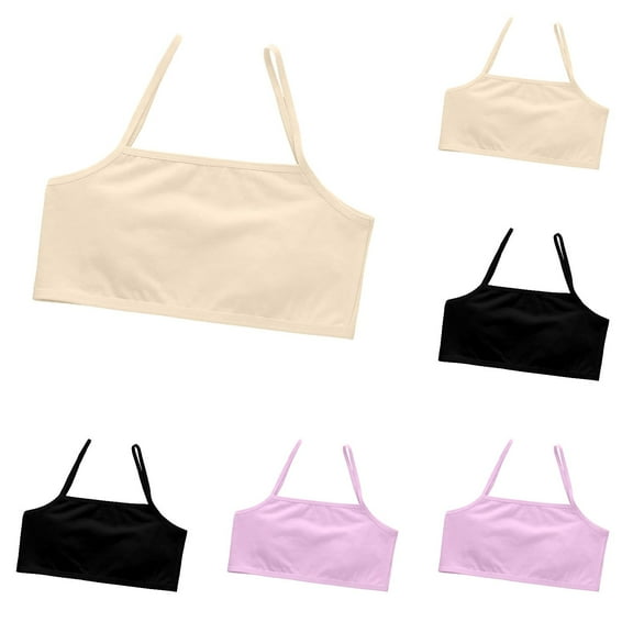 shoper Training Bras for Girls 8-14 Years Old Tween Teen Girls First Bras Solid Color Soft Cotton Girls Sports Bras with Spaghetti Strap Multipack