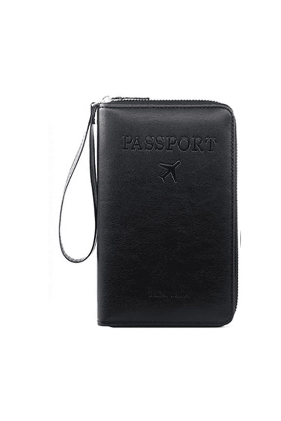 Travel Wallet RFID Blocking Passport Holder Function Zipper Organizer for Daily Commute Business Slim Card Document Pouch Black