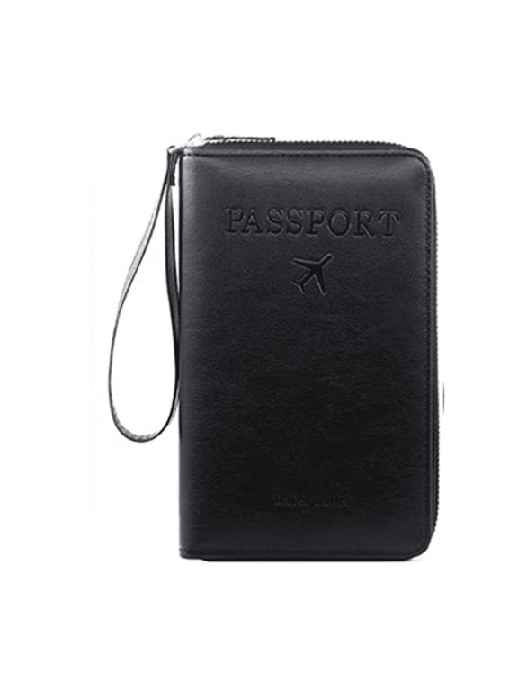 Travel Wallet RFID Blocking Passport Holder Function Zipper Organizer for Daily Commute Business Slim Card Document Pouch Black