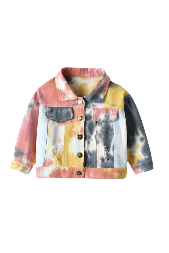Trendy Girls Denim Jacket Modern Tie Dye Style for Everyday Casual School Outdoor Wear Ages 6 Months to 7 Years