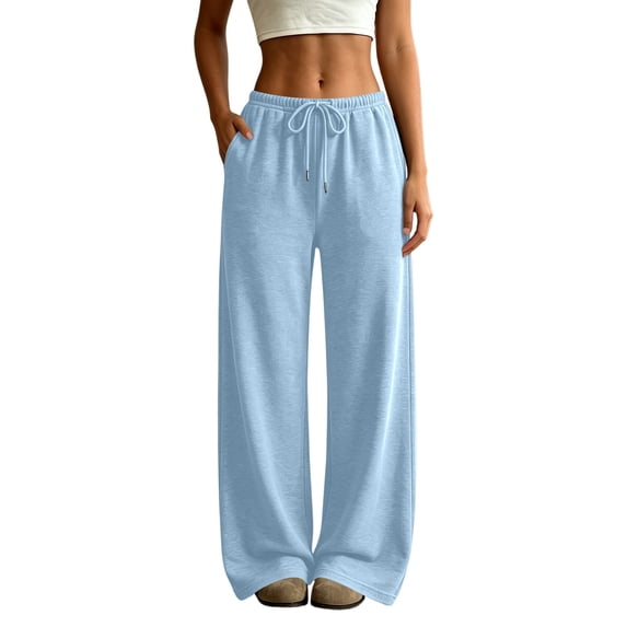 shoper Wide Leg Sweatpants for Women Low Rise Baggy Casual Y2K Drawstring Lounge Track Pants with Pockets 2026 Fall Winter (Blue,XXL)