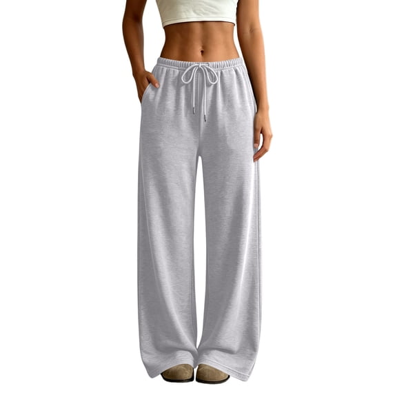 shoper Wide Leg Sweatpants for Women Low Rise Baggy Casual Y2K Drawstring Lounge Track Pants with Pockets 2026 Fall Winter (Light Gray,L)