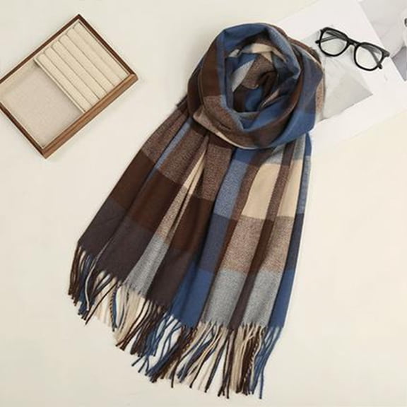 shoper Winter Scarf for Women, Winter Warm Plaid Scarves, Soft Blanket Scarf with Tassel