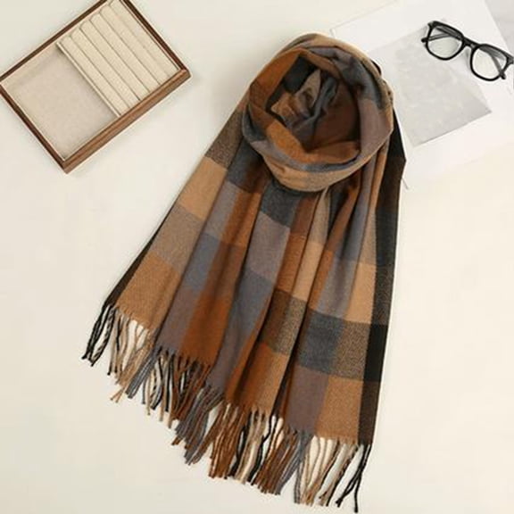 shoper Winter Scarf for Women, Winter Warm Plaid Scarves, Soft Blanket Scarf with Tassel