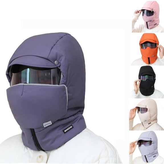 shoper Winter Windproof Full Cover Outdoor Riding Mask with Glasses, Winter Essentials Warm Hat with Scarf Balaclava Hat for Cycling, Camping