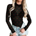 thumbnail image 1 of shoper Women Mesh Sheer Tops, Long Sleeve Bodysuit Neck Valentine's Heart Print Leotards Party Clubwear Shirt S-XXL, 1 of 5