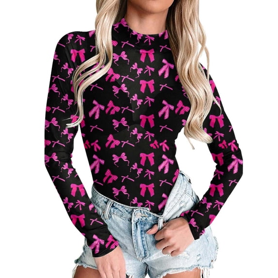 shoper Women Mesh Sheer Tops, Long Sleeve Bodysuit Neck Valentine's Heart Print Leotards Party Clubwear Shirt S-XXL