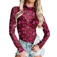 thumbnail image 1 of shoper Women Mesh Sheer Tops, Long Sleeve Bodysuit Neck Valentine's Heart Print Leotards Party Clubwear Shirt S-XXL, 1 of 5