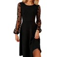 thumbnail image 1 of shoper Women's Elegant V-Neck Lace Long Sleeved Polka Dot Notched Casual Dress, Party Wedding Guest Dress Black S, 1 of 5