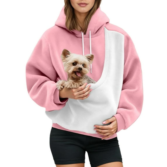 shoper Women's Outfits with Cat Pocket, Funny Hoodies Pouch Hoodie for Women Kangaroo Pocket Dog Pouch Sweatshirts Breathable Pet Carry Bag Pullover Animal Holder Long Sleeve Tops