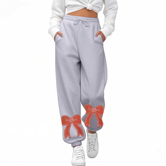 shoper Womens Bow Sweatpants Elastic High Waist Wide Leg Bow Pants Baggy Straight Leg Graphic Lounge Pants Black Sweatpants Embroidered Red Bow Sweat Pants Casual Athletic Joggers with Pockets