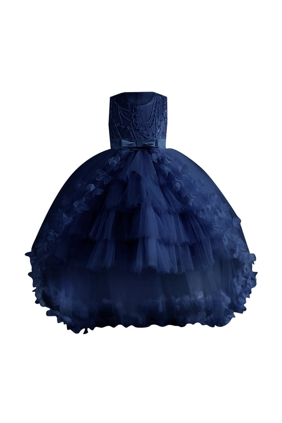 baby Girl Dress, Elegant Floral Detachable Train Girls Dress for Pageant Recital Performance Special Party Occasions