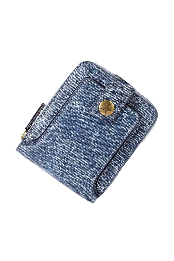 foreign Trade New Men's Short Multi Functional Denim Fabric Horizontal Zipper Wallet Blue