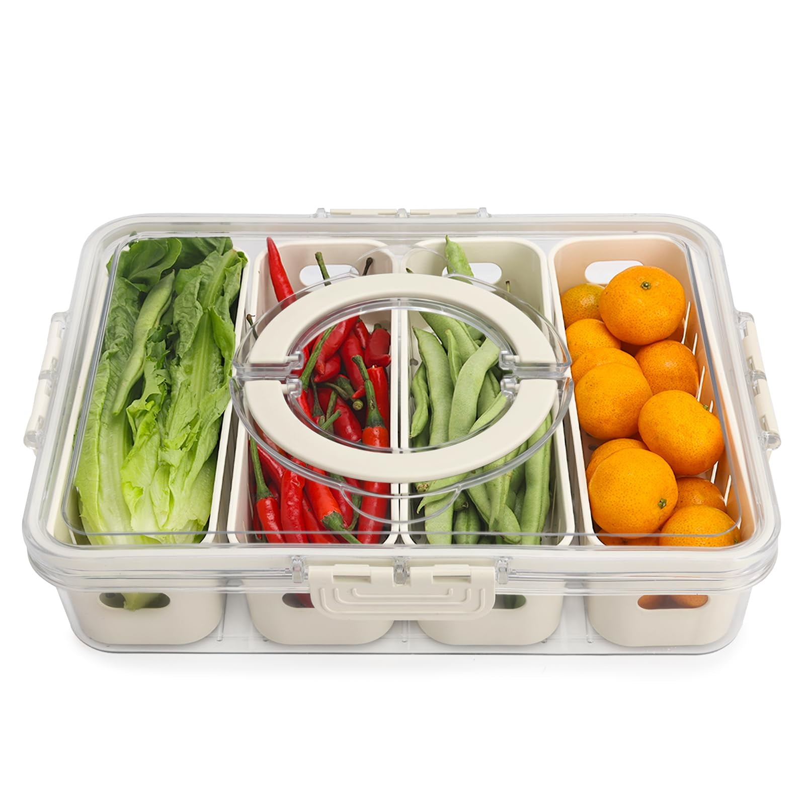 shopwithgreen Storage Containers for Fridge with Lid and Portable Food Box Container with 4 Removable Colanders, Fresh Produce Saver for Fruit, Vegetable, Refrigerator, Kitchen, Home, Picnic C30