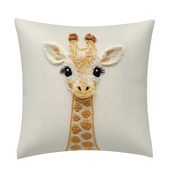 short lint Pillow Cover 18inch Cute giraffe Embroidery Decorative Throw Pillowcase for Sofa Bedroom Living Room Home Decoration