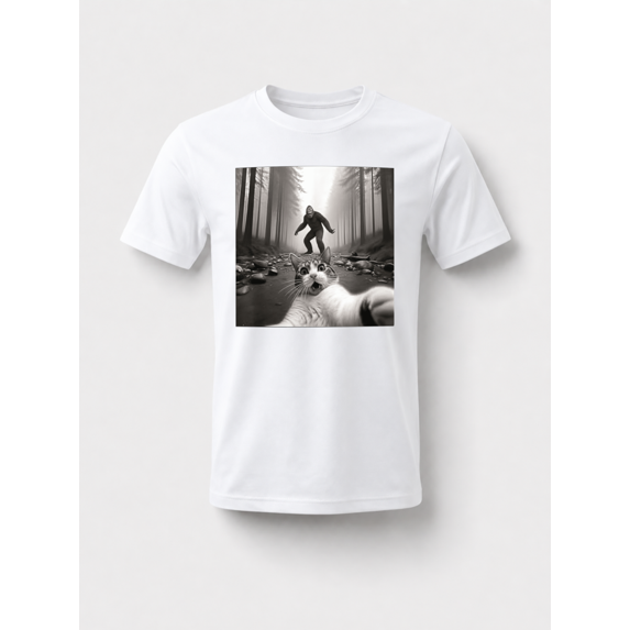 short sleeve shirt Funny Surprised Scared Cat Selfie With Sasquatsch Bigfoot T-Shirt