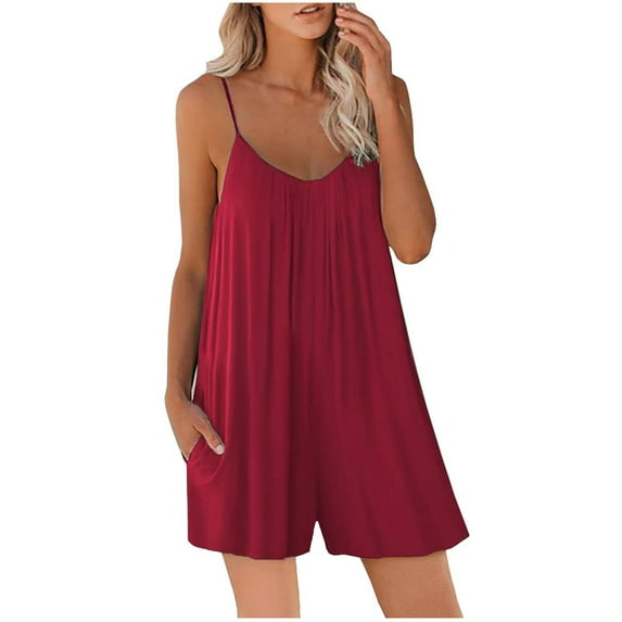 shorts rompers for women casual summer sexy spaghetti strap romper classic solid color v neck jumpsuit