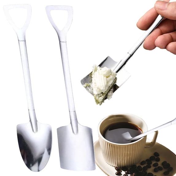 shovel spoons for desserts Set - 2pc Cute Mini Spade Dessert Spoons Stainless Steel Ice Cream Coffee Tea Spoons mini shovel spoons