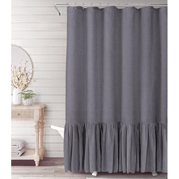 Psoiuetr Farmhouse Shower Curtain with A Ruffle Hem Dark Gray Boho Linen Shower Curtain for Bathroom 72"x72"