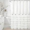 thumbnail image 1 of Ruffle Farmhouse Shower Curtain, White Vintage Shower Curtains for Bathroom Fabric Cute Rustic Cloth, 72" W X 72" L Inch, 1 of 6